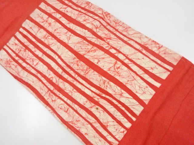 アンティーク　手織り紬縞に氷割れ模様名古屋帯